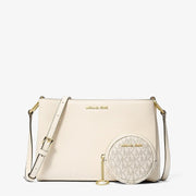 Michael Kors Trisha Pebbled Leather Crossbody Bag With Pouch Gift Set- LT CREAM