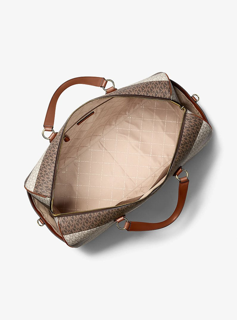 Michael Kors Grayson Extra-Large Striped Signature Logo Weekender Bag-VANILLA/LUGGAGE