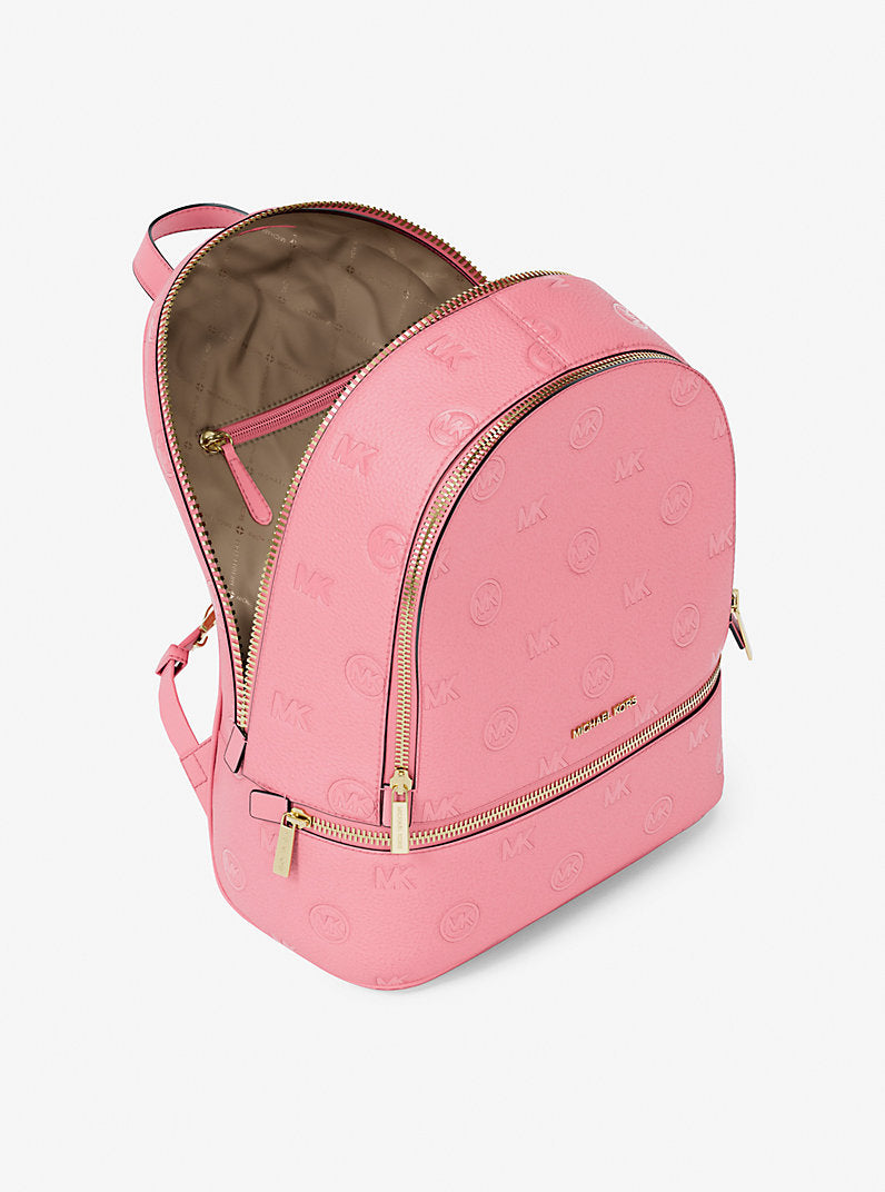 Michael Kors Rhea Medium Logo Debossed Backpack-CARNATION