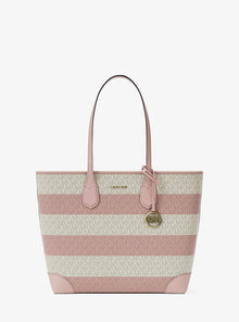 Michael Kors Eva Large Striped Signature Logo Tote Bag-POWDER BLUSH