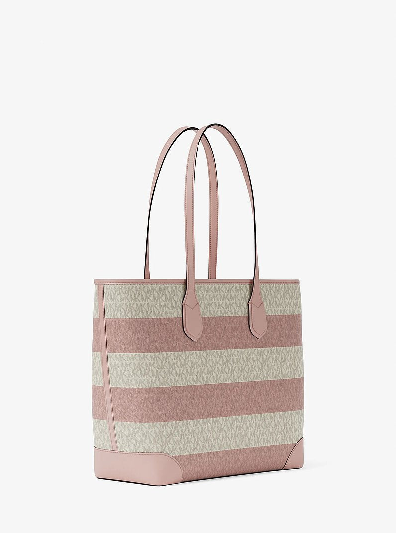 Michael Kors Eva Large Striped Signature Logo Tote Bag-POWDER BLUSH