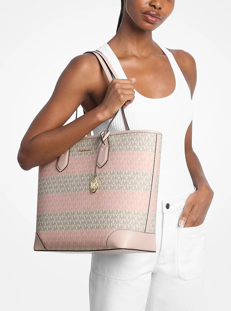 Michael Kors Eva Large Striped Signature Logo Tote Bag-POWDER BLUSH