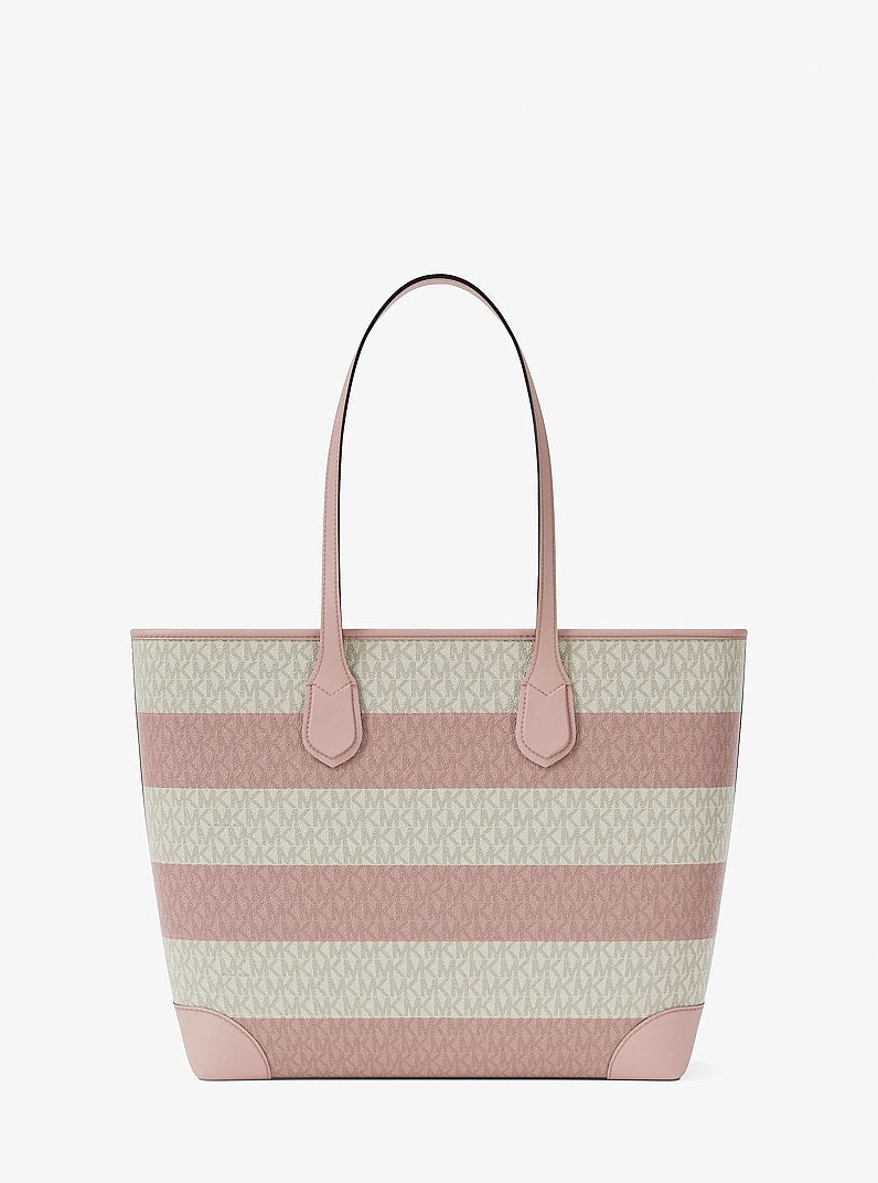 Michael Kors Eva Large Striped Signature Logo Tote Bag-POWDER BLUSH