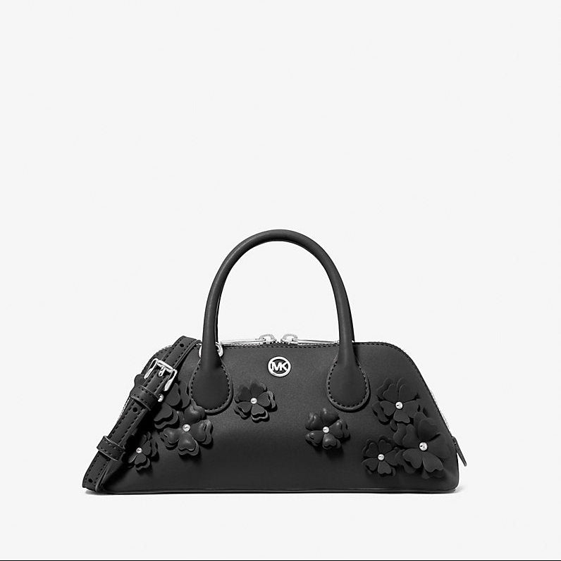 Michael Kors Petra Small Floral Embellished Crossbody Bag-BLACK