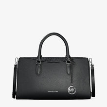 Michael Kors Arden Medium Pebbled Leather and Signature Logo Top-Zip Satchel-BLACK