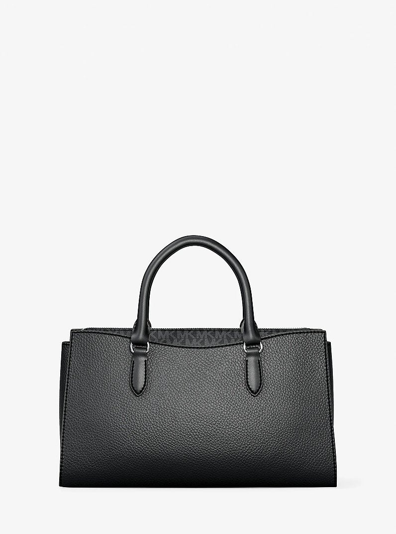 Michael Kors Arden Medium Pebbled Leather and Signature Logo Top-Zip Satchel-BLACK