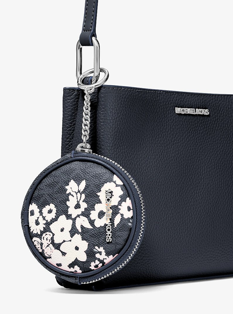 Michael Kors Trisha Pebbled Leather Crossbody Bag With Printed Signature Logo Pouch-NAVY