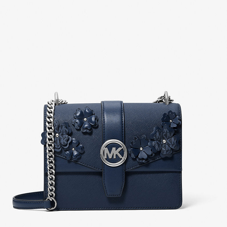 Michael Kors Greenwich Small Floral Embellished Crossbody Bag- NAVY