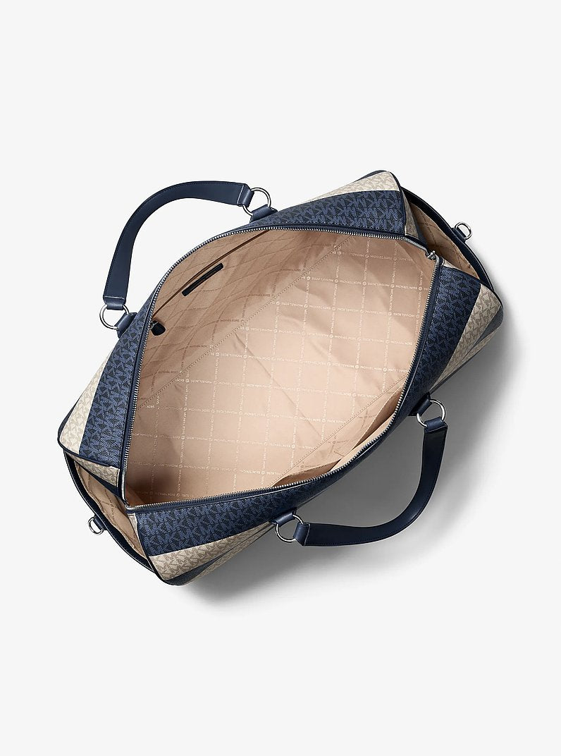 Michael Kors Grayson Extra-Large Striped Signature Logo Weekender Bag-NAVY