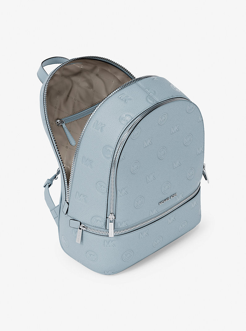 Michael Kors Rhea Medium Logo Debossed Backpack-PALE OCEAN