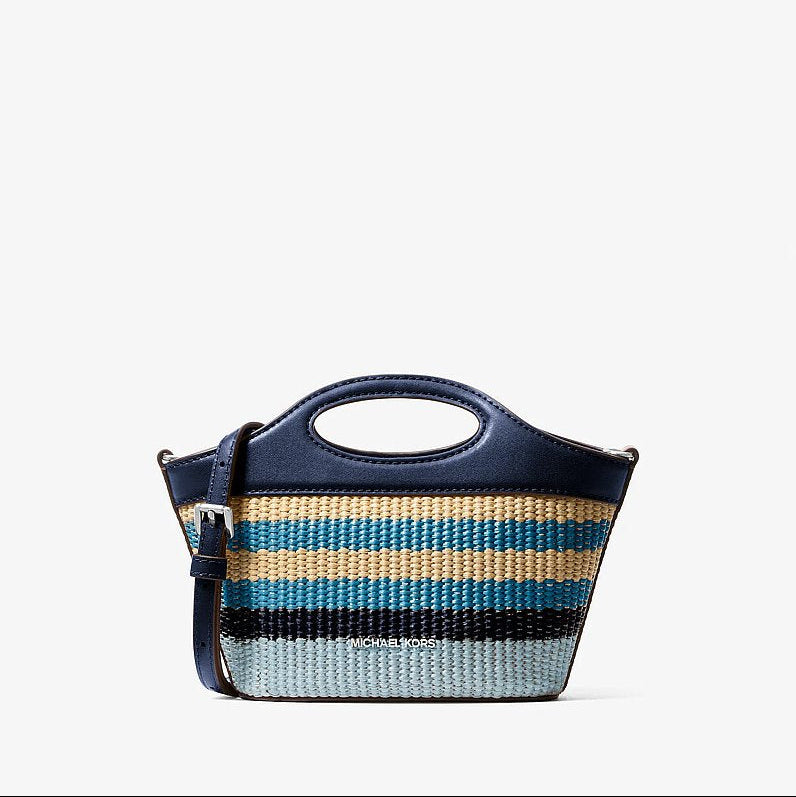 Michael Kors Tatum Small Striped Woven Crossbody Bag-NAVY