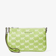 Michael Kors Jet Set Travel Small Logo Jacquard Denim Wristlet-LIME