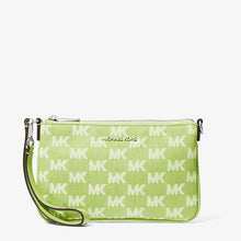 Michael Kors Jet Set Travel Small Logo Jacquard Denim Wristlet-LIME