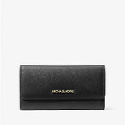 Michael Kors Jet Set Travel Crossgrain Leather Tri-Fold Wallet-BLACK