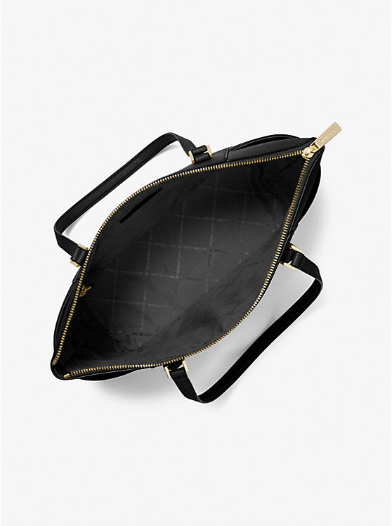 Michael Kors Charlotte Large Saffiano Leather Top-Zip Tote Bag-BLACK