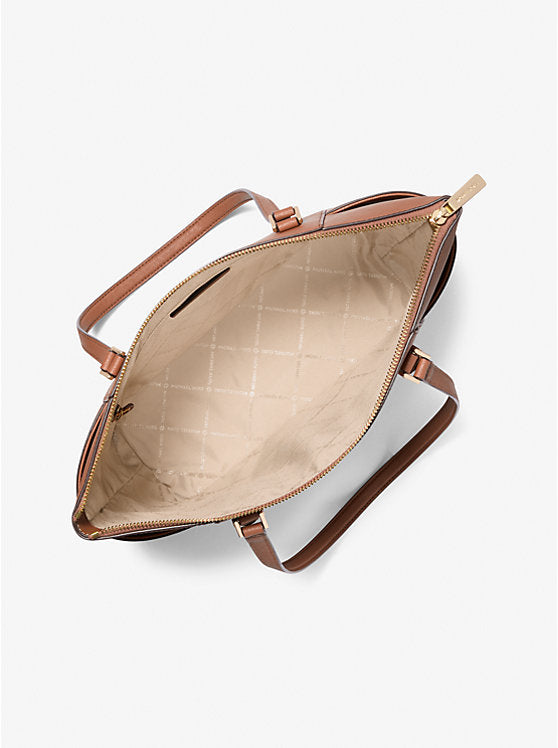 Michael Kors Charlotte Large Saffiano Leather Top-Zip Tote Bag-LUGGAGE