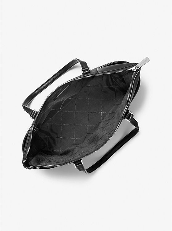 Michael Kors Charlotte Large Logo and Leather Top-Zip Tote Bag-BLACK