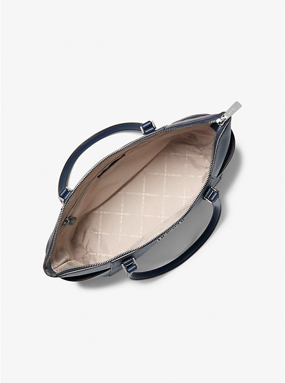 Michael Kors Charlotte Large Logo and Leather Top-Zip Tote Bag-ADMIRAL