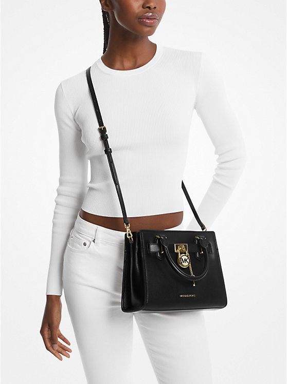 Michael Kors Hamilton Small Leather Satchel-BLACK - Hemen Teslimde