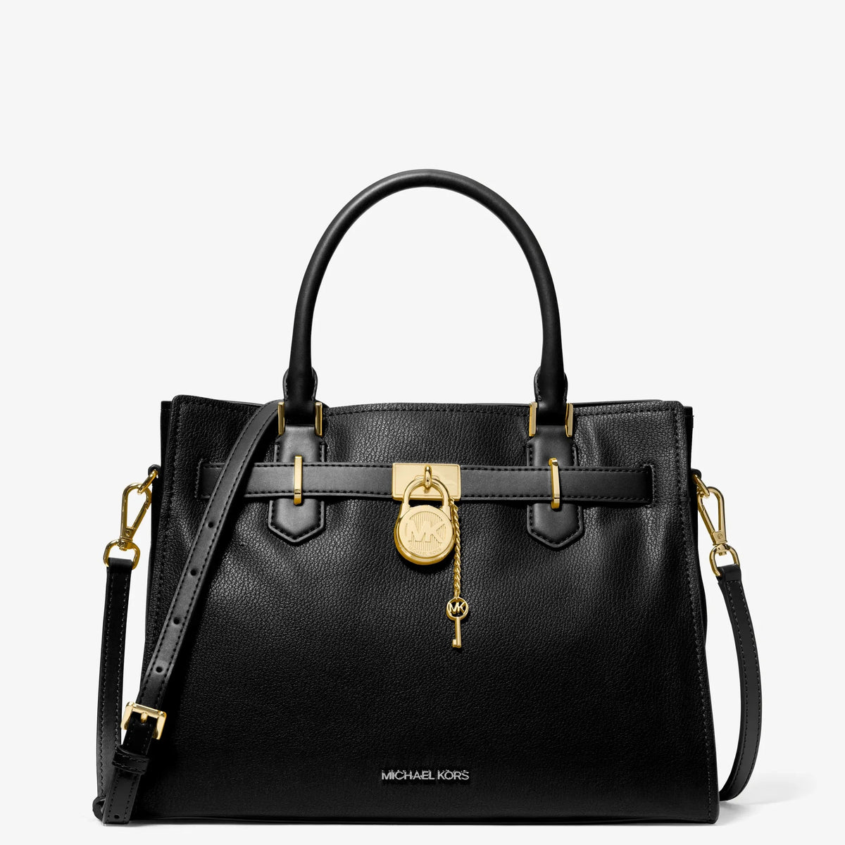 Michael Kors Landon Medium Leather Satchel-BLACK