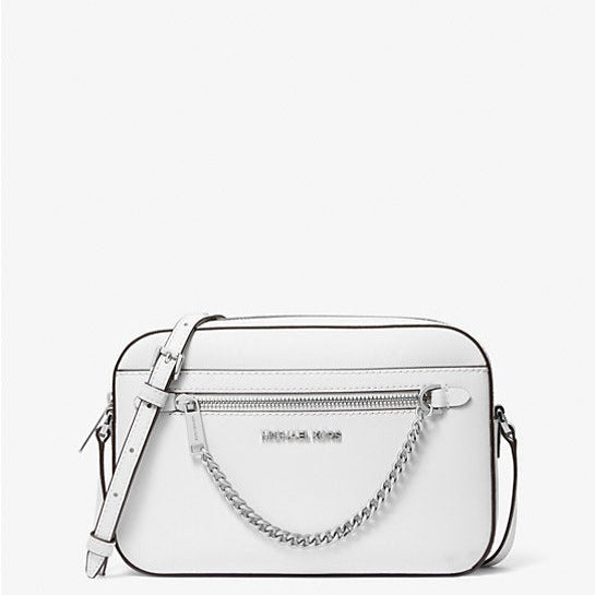 Michael Kors Jet Set Large Saffiano Leather Crossbody Bag-OPTIC WHITE - Hemen Teslimde