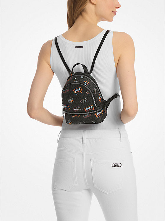Michael Kors Rhea Extra-Small Printed Signature Logo Backpack-BLACK