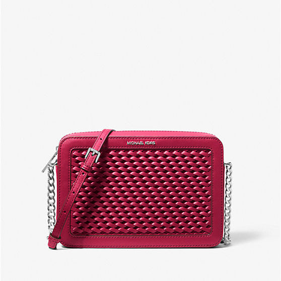 Michael Kors Jet Set Large Woven Crossbody Bag-DK RASPBERRY