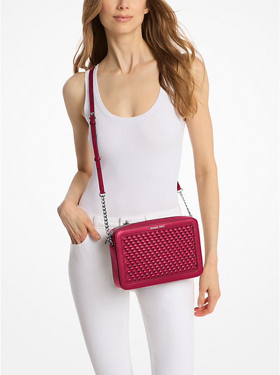 Michael Kors Jet Set Large Woven Crossbody Bag-DK RASPBERRY