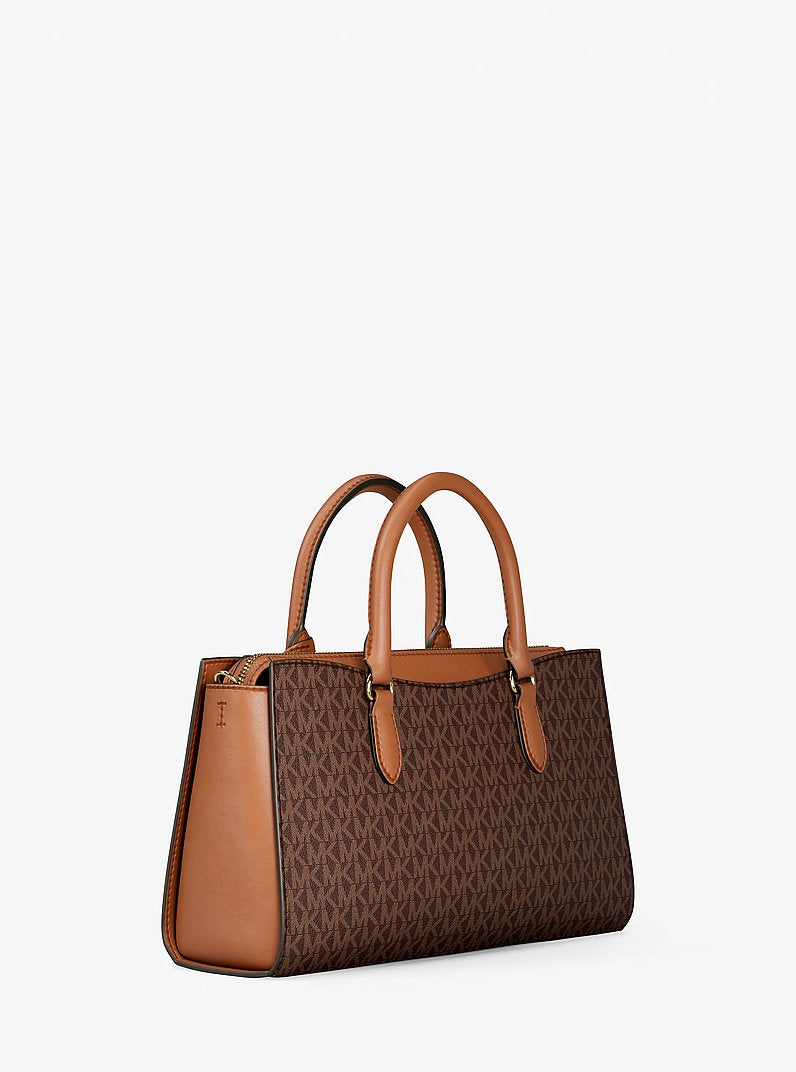 Michael Kors Arden Medium Signature Logo Top-Zip Satchel-BROWN