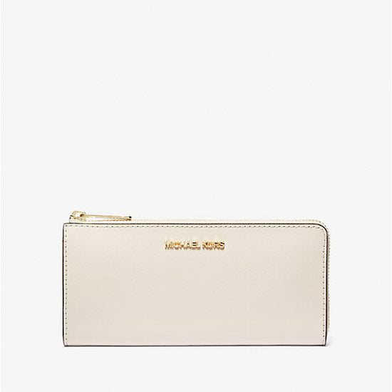 Michael Kors Jet Set Travel Large Saffiano Leather Quarter-Zip Wallet-LT CREAM