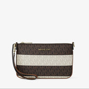 Michael Kors Jet Set Travel Small Striped Signature Logo Convertible Wristlet- VANILLA/LUGGAGE