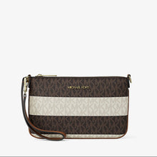 Michael Kors Jet Set Travel Small Striped Signature Logo Convertible Wristlet- VANILLA/LUGGAGE