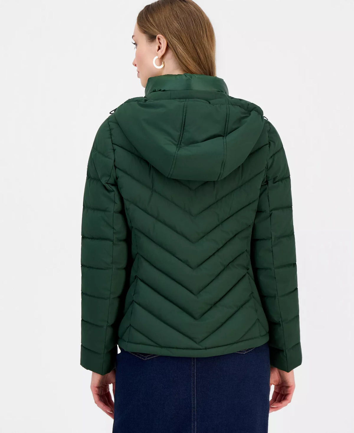 Michael Kors Women's Hooded Bibbed Packable Puffer Coat-Dark Moss