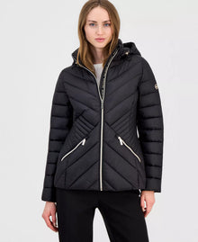 Michael Kors Women's Hooded Packable Puffer Coat-Black