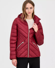Michael Kors Women's Hooded Packable Puffer Coat-Deep Red