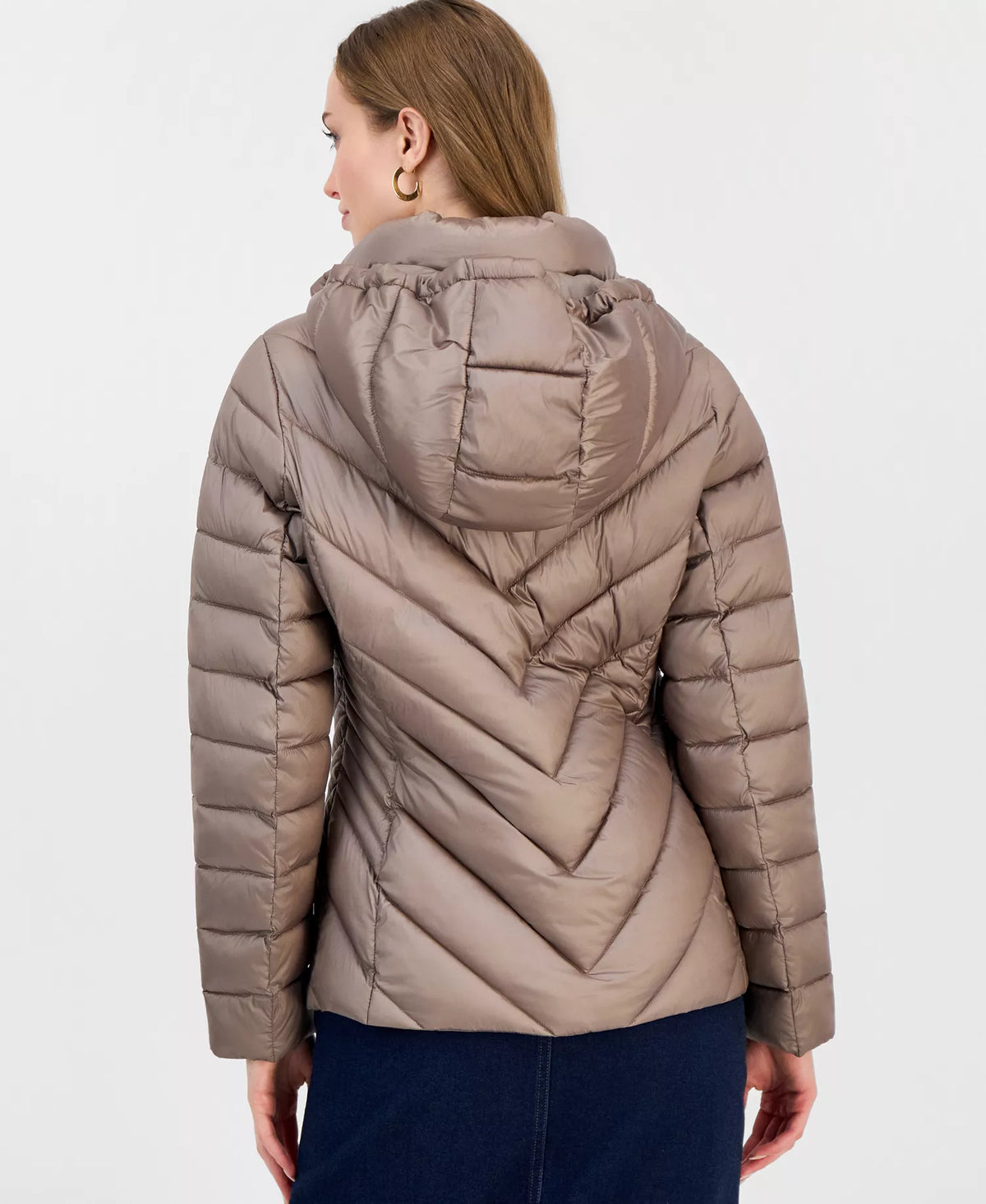 Michael Kors Women's Hooded Packable Puffer Coat-Taupe