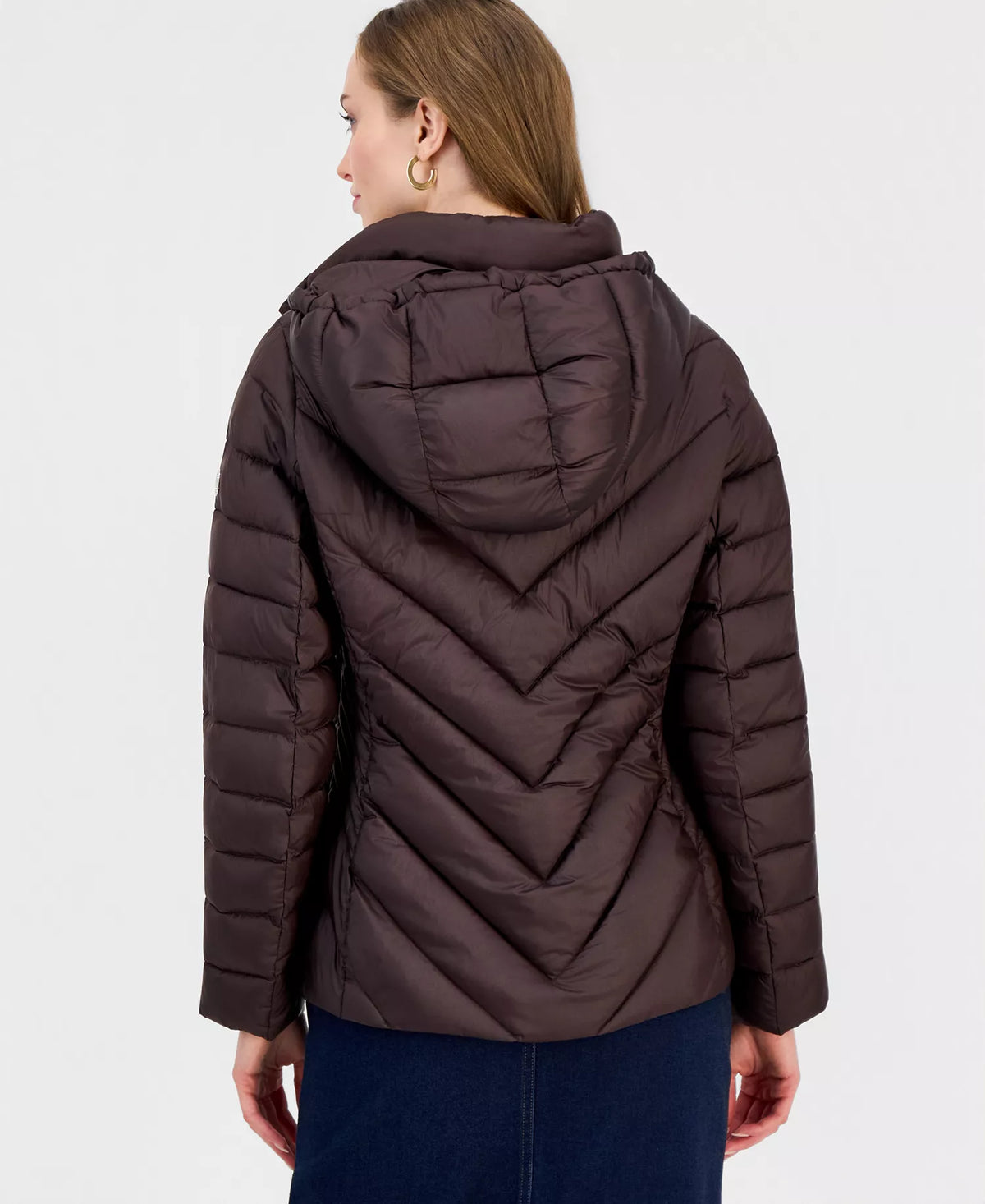 Michael Kors Women's Hooded Packable Puffer Coat-Chocolate