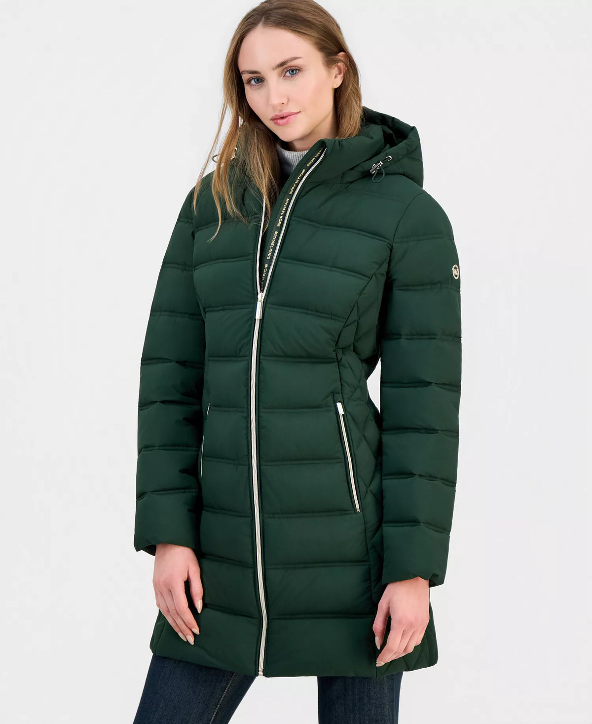 Michael Kors Women's Hooded Packable Puffer Coat-DARK MOSS