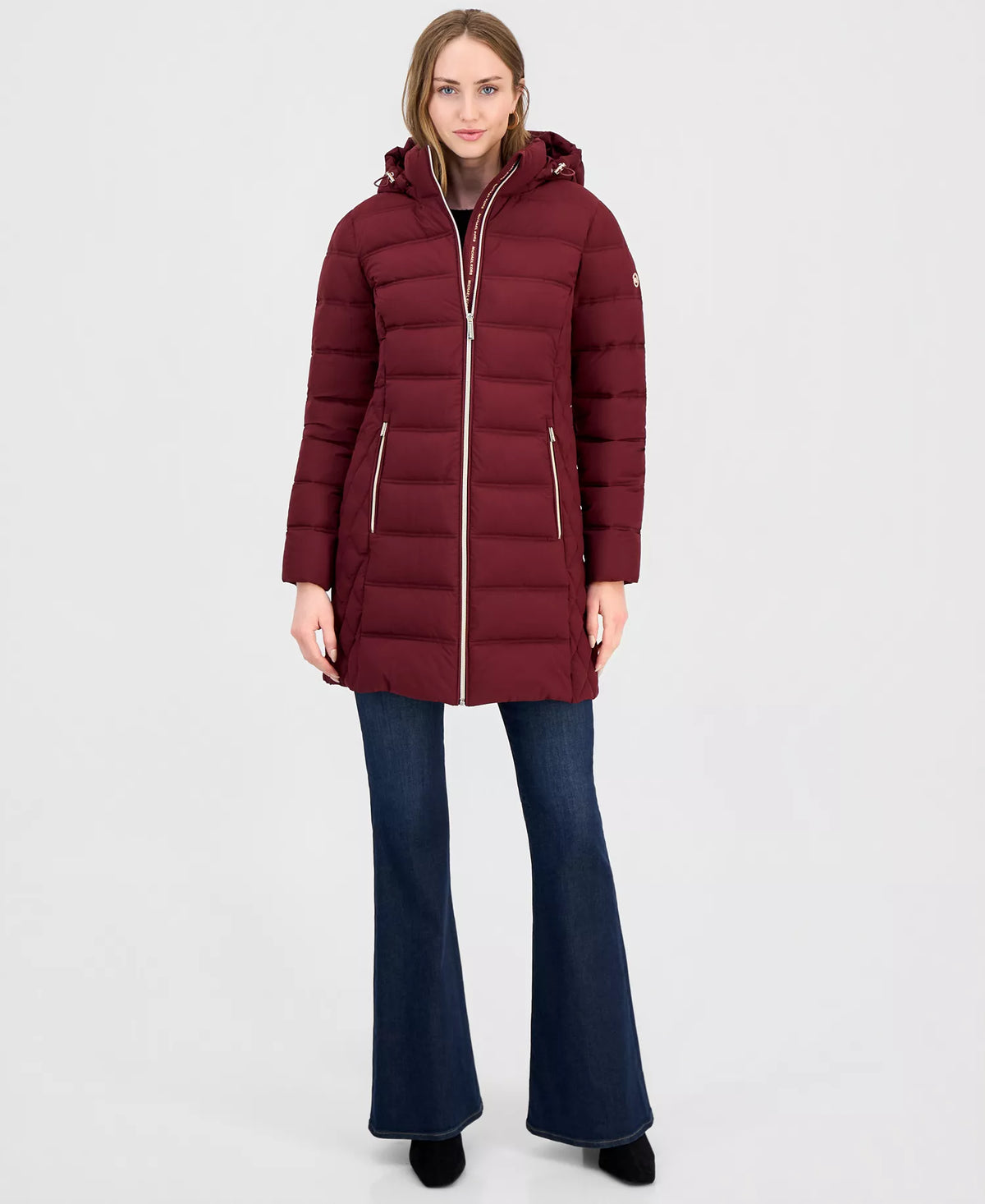 Michael Kors Women's Hooded Packable Puffer Coat-DEEP RED