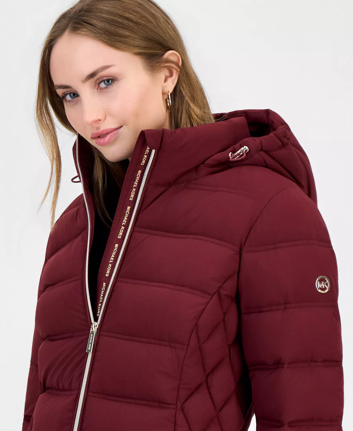 Michael Kors Women's Hooded Packable Puffer Coat-DEEP RED