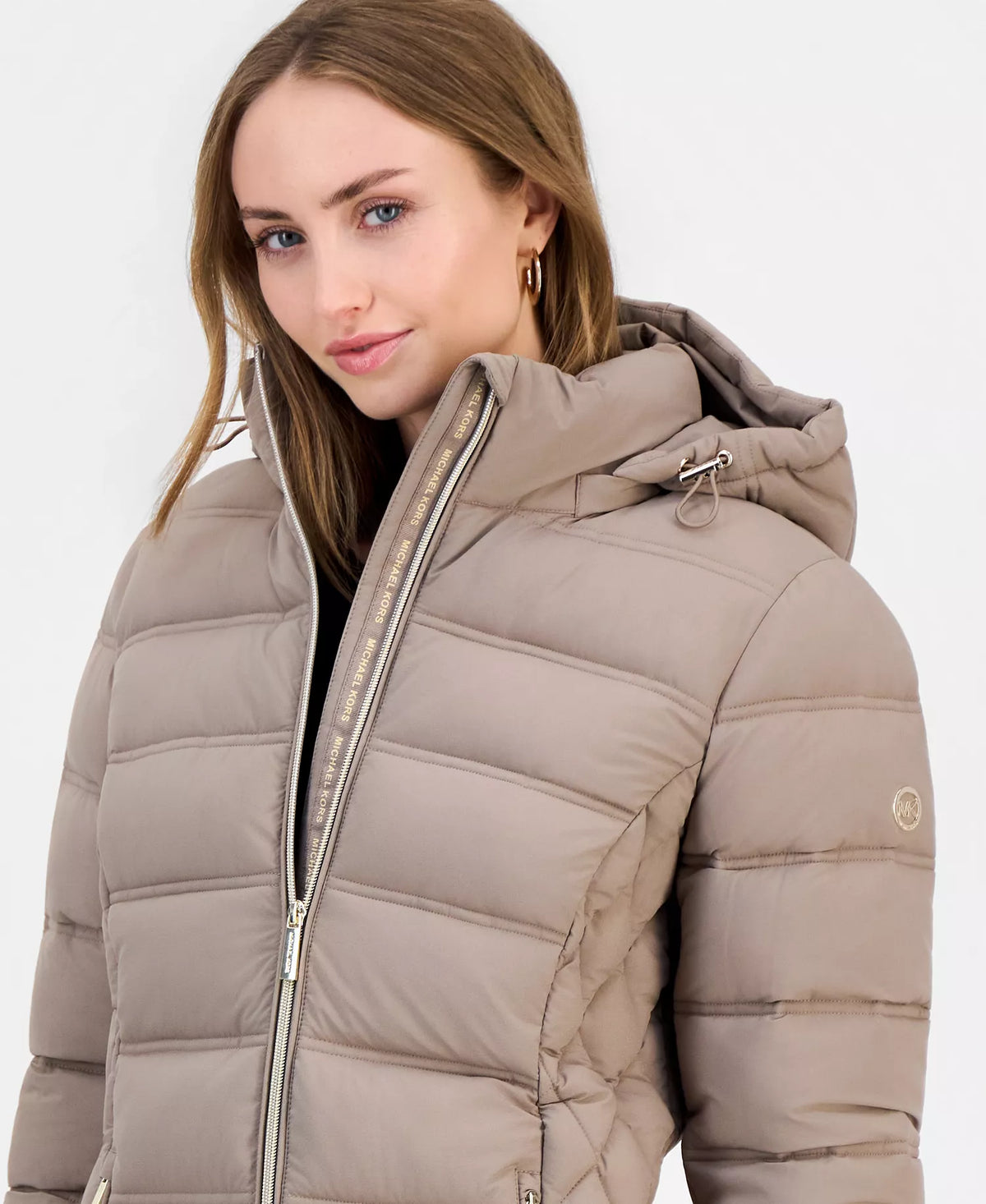 Michael Kors Women's Hooded Packable Puffer Coat-TAUPE