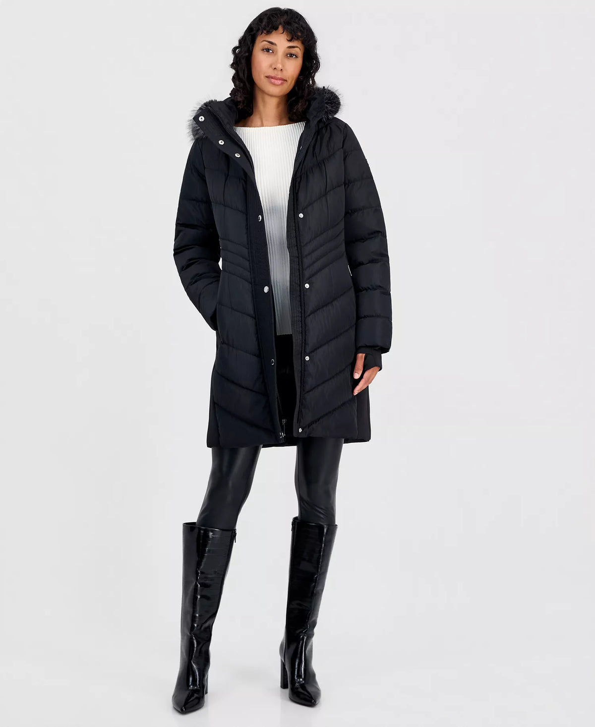 Michael Kors Michael Kors Women's Hooded Faux-Fur Trim Puffer Coat-Black