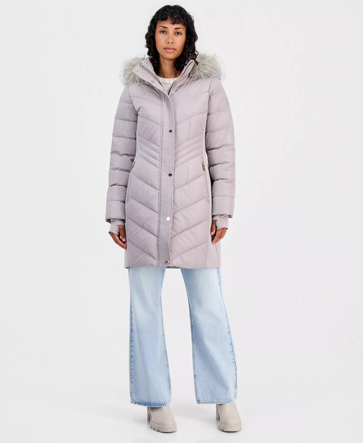 Michael Kors Michael Kors Women's Hooded Faux-Fur Trim Puffer Coat-Taupe