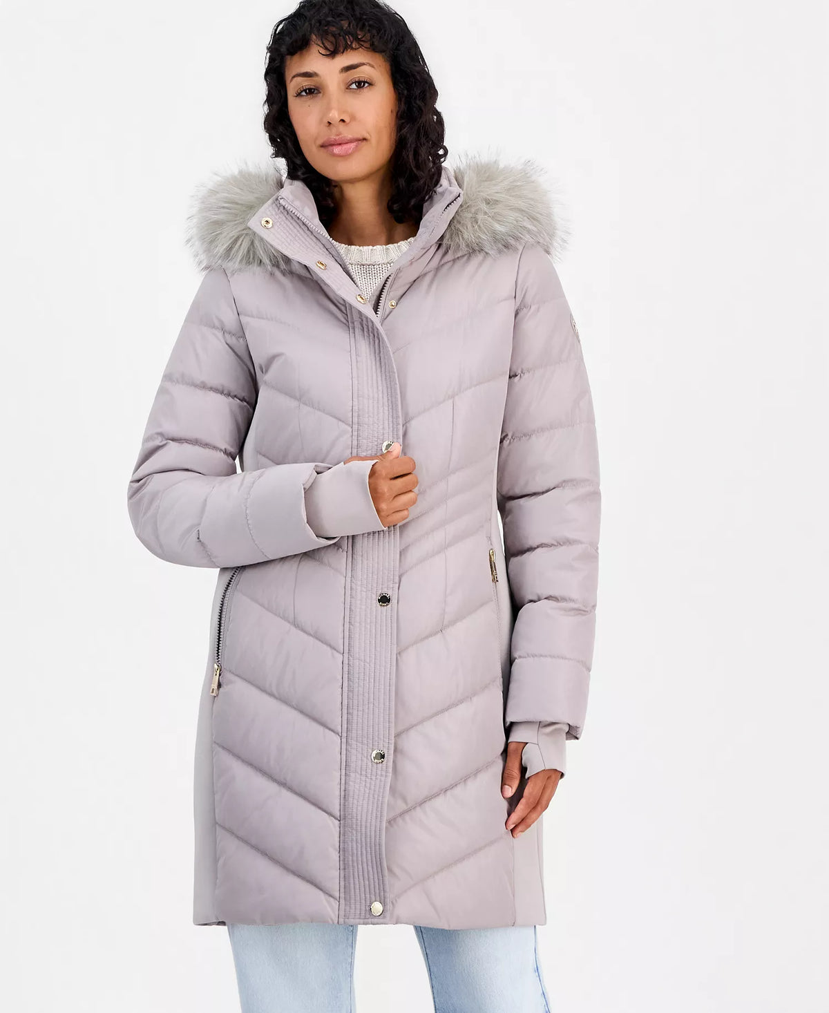 Michael Kors Michael Kors Women's Hooded Faux-Fur Trim Puffer Coat-Taupe