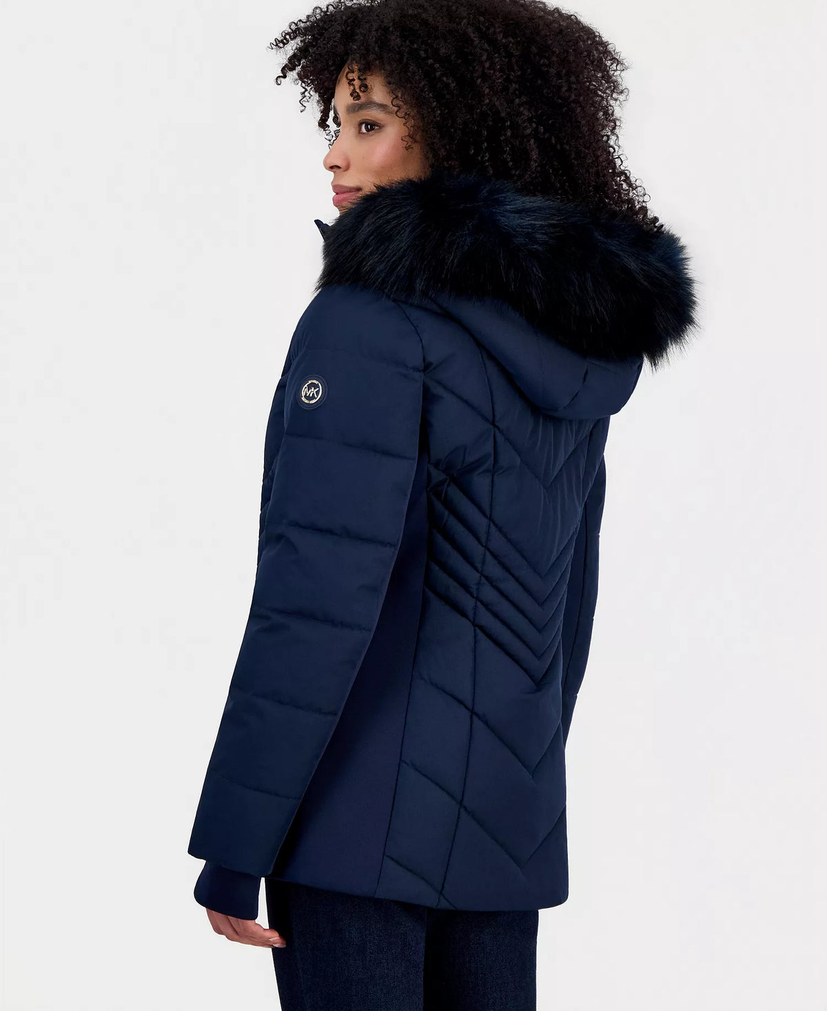 Michael Kors Women's Faux-Fur-Trim Hooded Puffer Coat, Created for Macy's-Midight Blue