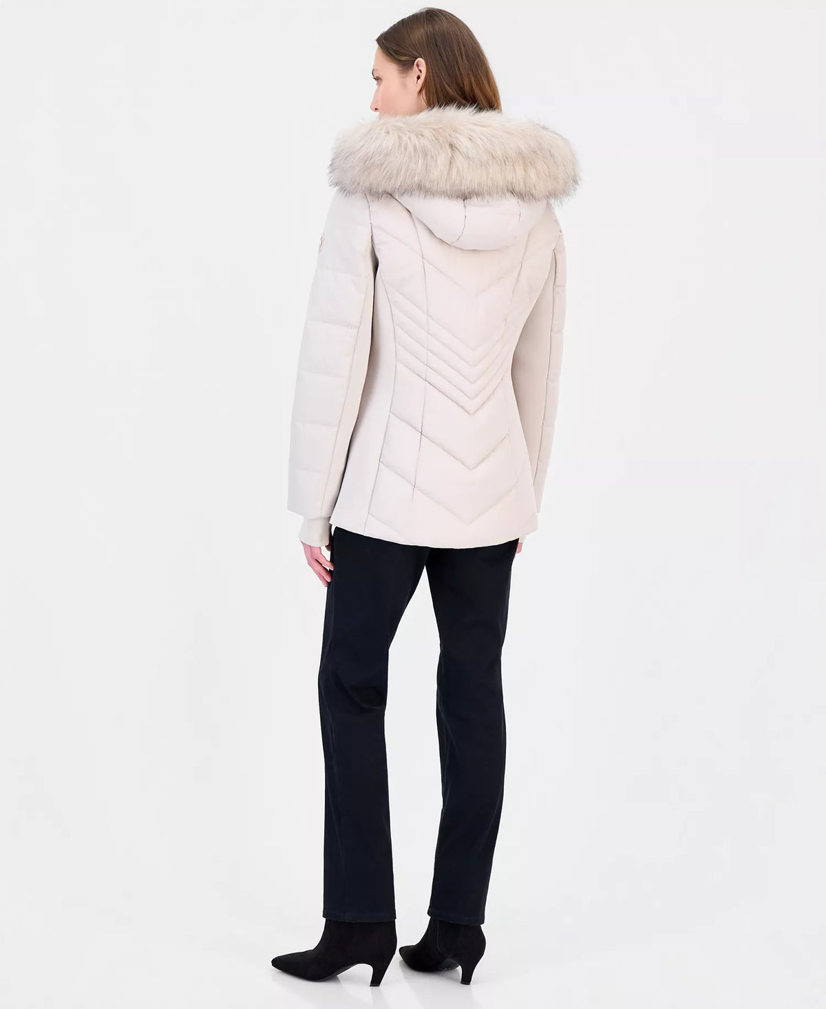 Michael Kors Women's Faux-Fur-Trim Hooded Puffer Coat, Created for Macy's-Champagne