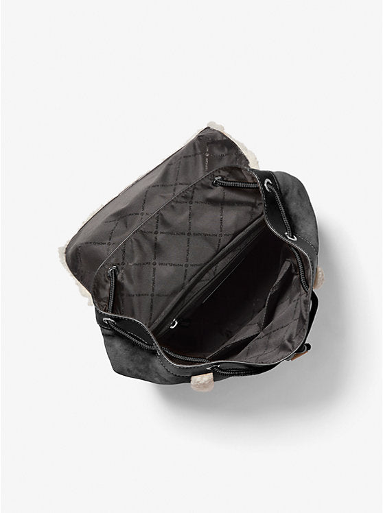 Michael Kors Cooper Suede and Sherpa Backpack-BLACK