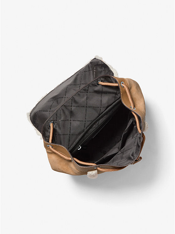 Michael Kors Cooper Suede and Sherpa Backpack-PEANUT