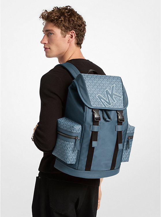Michael Kors Cooper Signature Logo and Nylon Backpack-CORNFLOWER