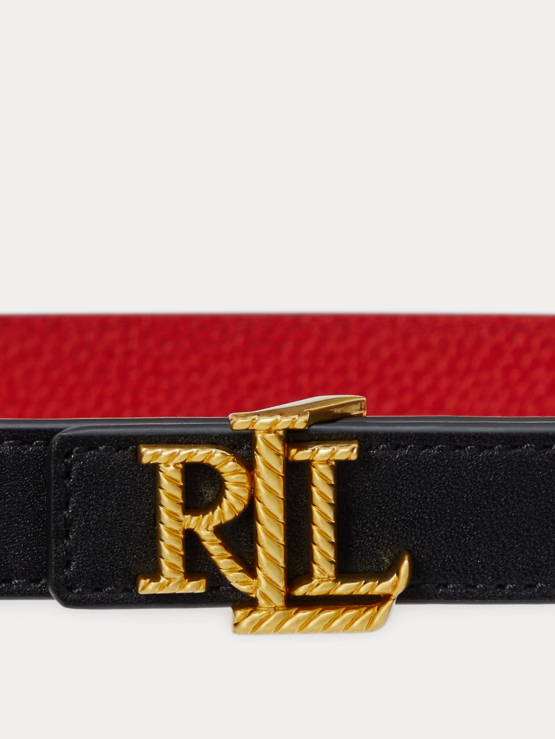 Ralph Lauren Logo Reversible Embossed Skinny Belt Black/Festive Red